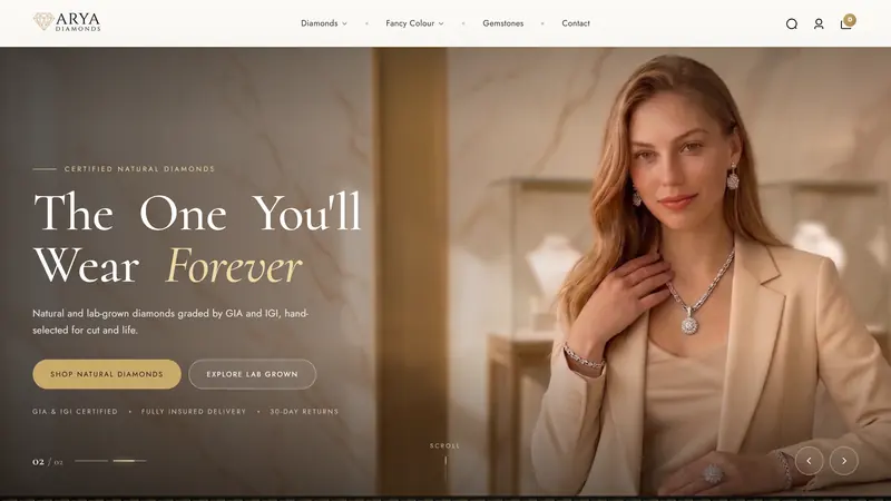 Arya Diamonds — shopify diamond store designed and built by Digital Prism